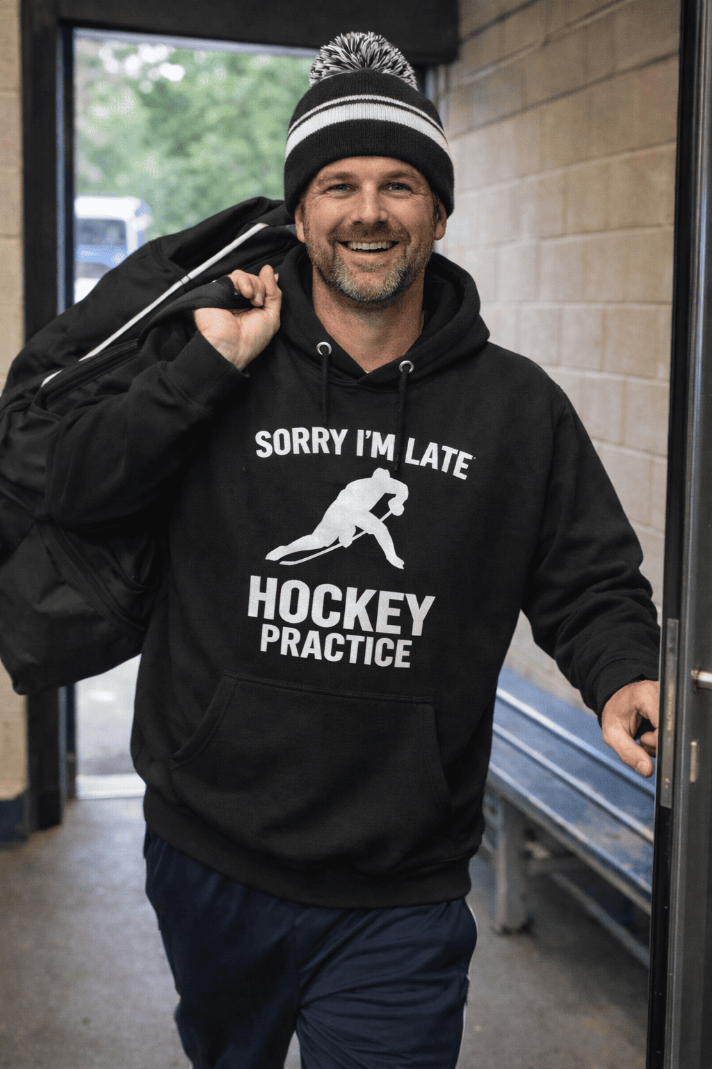 Sorry I’m Late – Hockey Hoodie für Training, Kabine & Game Days