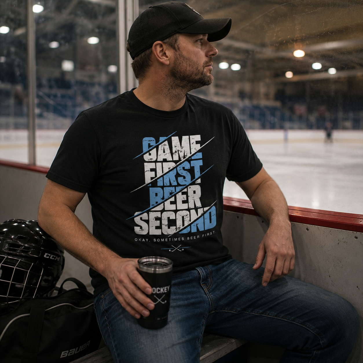 Hockey T-Shirt Herren – Game First, Beer Second Statement Shirt