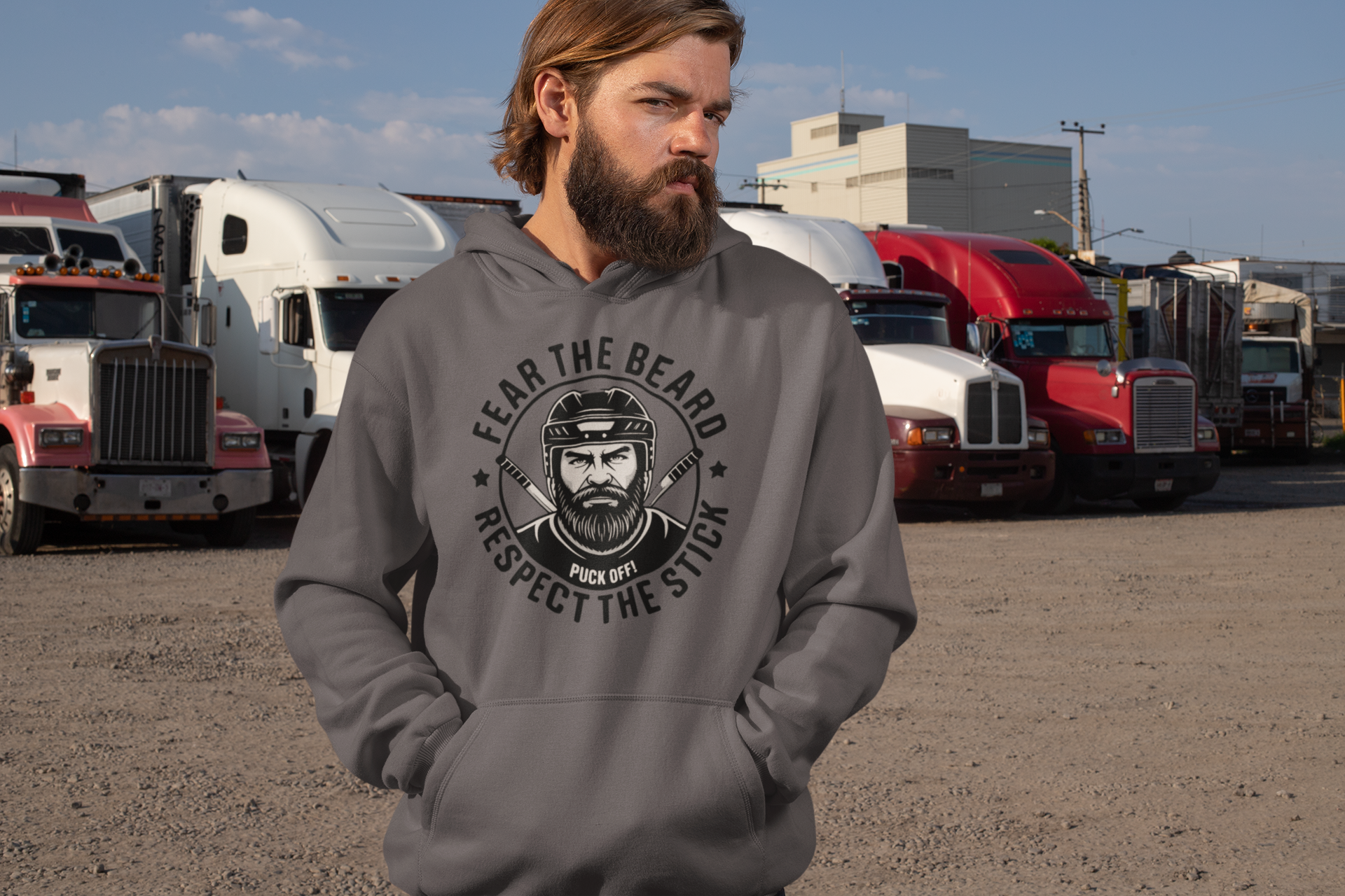 Herren Classic Hoodie "Fear The Beard Puck Off"