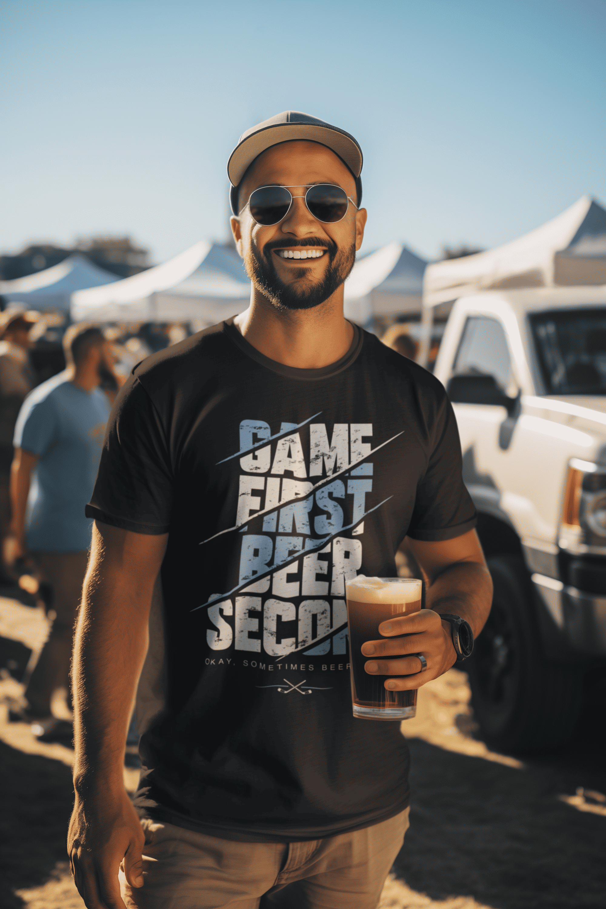 Hockey T-Shirt Herren – Game First, Beer Second Statement Shirt