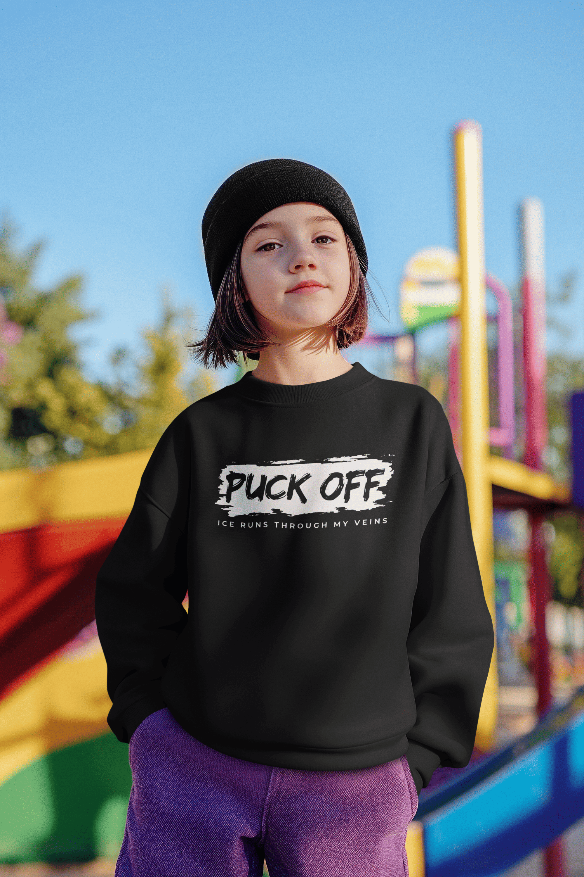 Kinder Sweatshirt Hockey Puck Off – Cooler Hockey Style für Kids